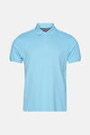 Blauwe polo met korte mouwen van PRIVATE BLUE, achtergezicht, van katoenen pique.
