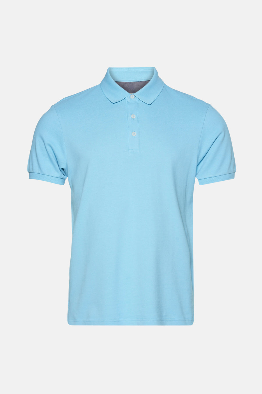 Blauwe polo met korte mouwen van PRIVATE BLUE, achtergezicht, van katoenen pique.