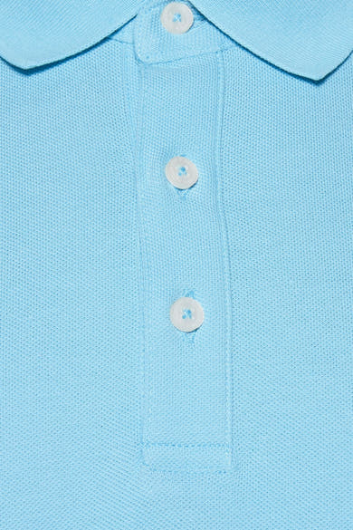 Lichtblauw poloshirt met korte mouwen van PRIVATE BLUE met drie witte knopen en pique textuur.
