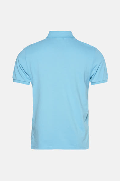 Polo à manches courtes bleu de PRIVATE BLUE, vue arrière, en maille piquée de coton.