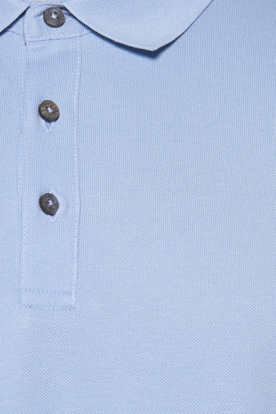 Polo à manches courtes bleu de PRIVATE BLUE avec boutons foncés, en maille piquée.