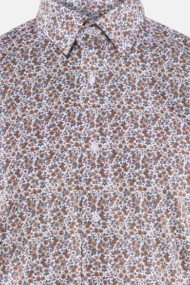 Chemise à manches longues multicolore de PRIVATE BLUE, à motif floral sur fond blanc, avec boutons apparents.