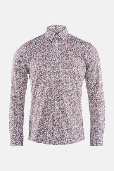 Chemise à manches longues multicolore de PRIVATE BLUE, motif fleuri sur fond blanc, boutonnée.
