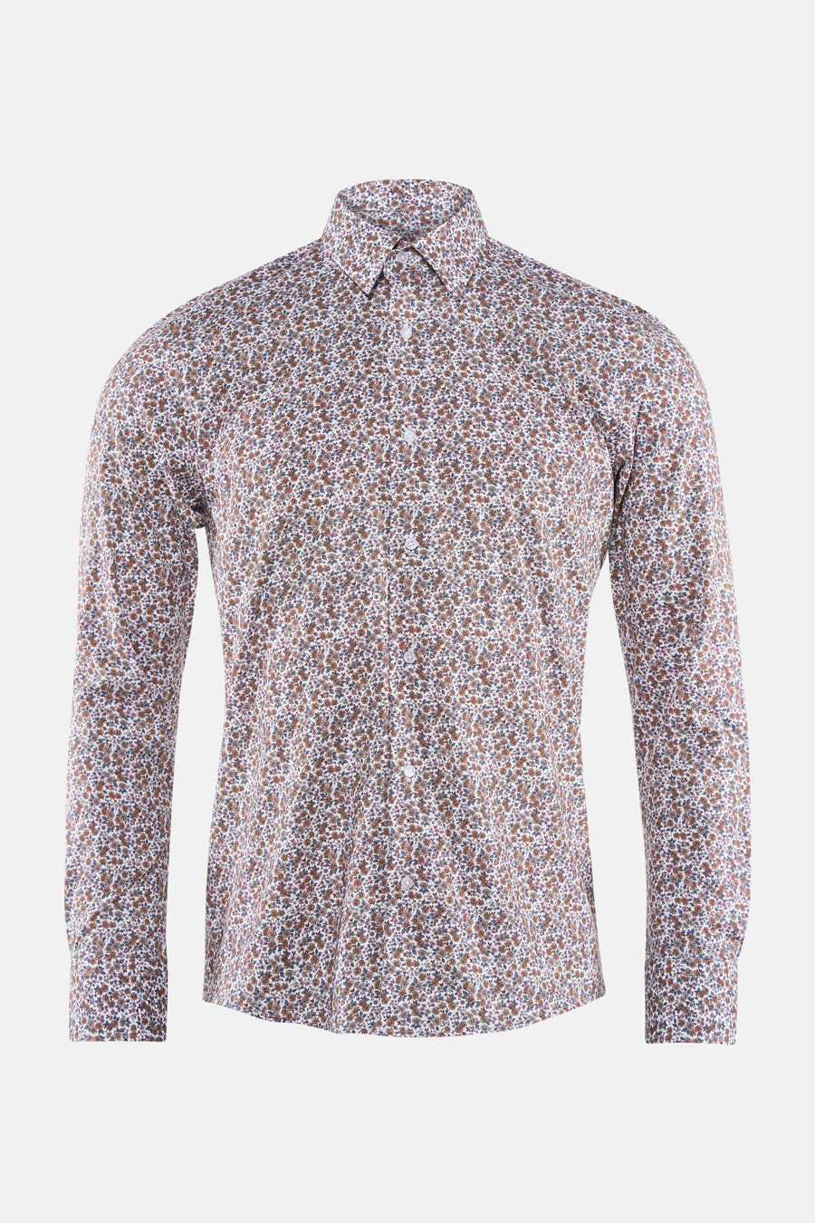Chemise à manches longues multicolore de PRIVATE BLUE, motif fleuri sur fond blanc, boutonnée.
