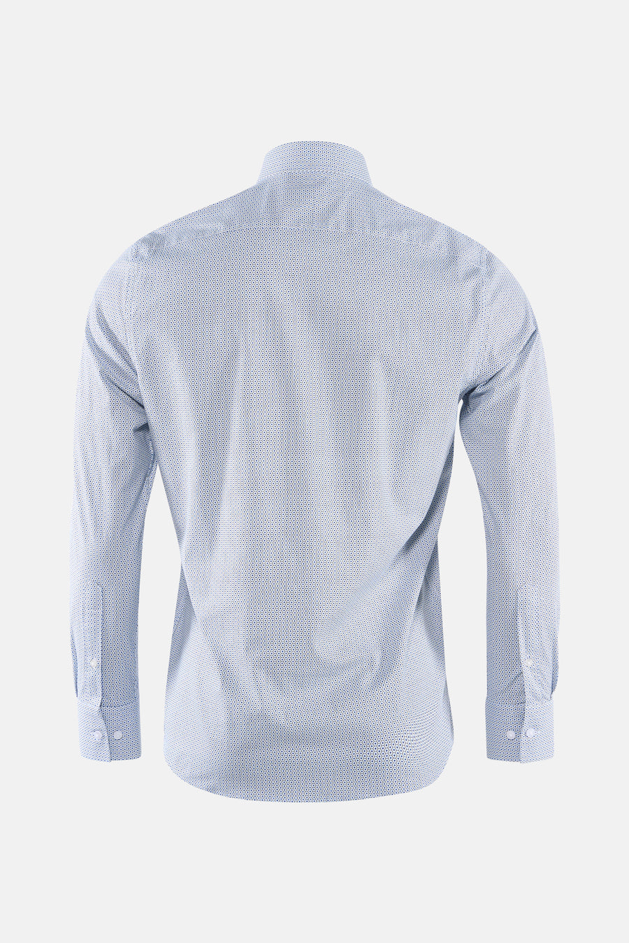 Chemise à manches longues bleue de PRIVATE BLUE, motif géométrique, vue de dos.
