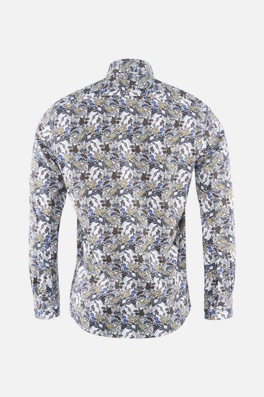 Chemise à manches longues multicolore de PRIVATE BLUE, avec un motif floral complexe sur fond blanc.