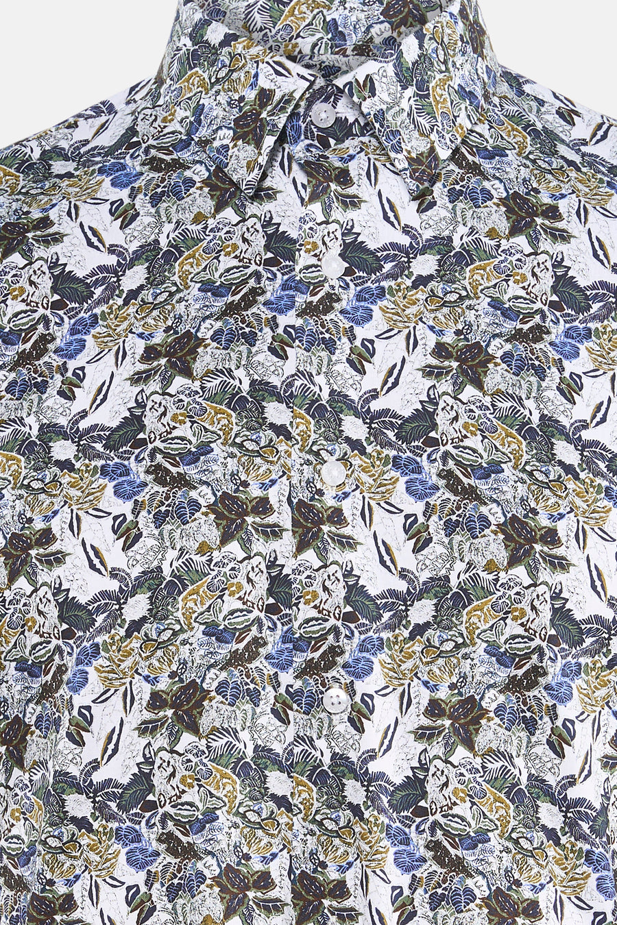 Chemise à manches longues multicolore de PRIVATE BLUE, avec un motif floral et des boutons blancs.

