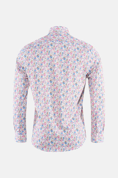 Chemise à manches longues multicolore de PRIVATE BLUE, motif floral sur fond blanc, vue de dos.
