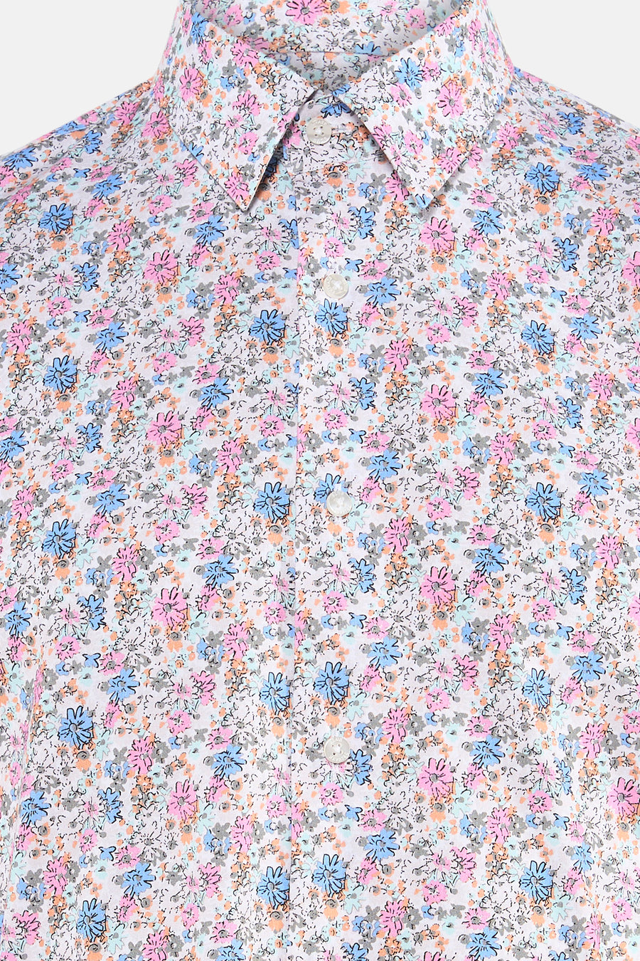 Chemise à manches longues multicolore de PRIVATE BLUE, imprimé floral sur fond blanc, avec boutons blancs.
