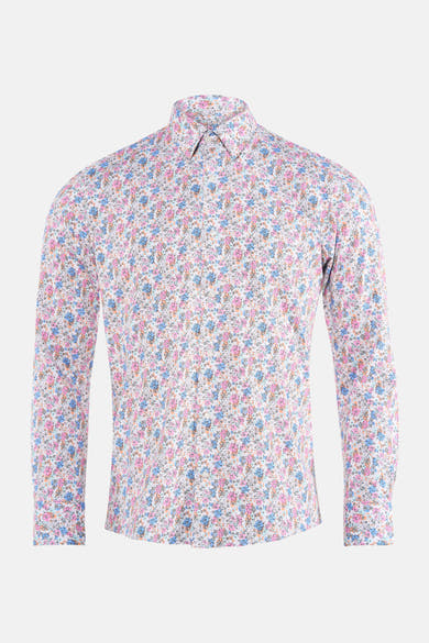 Chemise à manches longues multicolore de PRIVATE BLUE, à motif fleuri sur fond blanc.