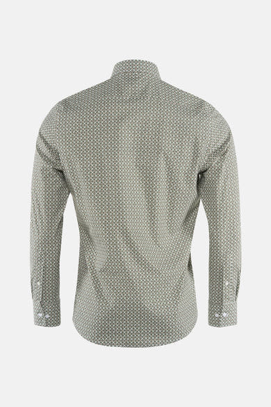 Chemise à manches longues verte de PRIVATE BLUE, motif fleuri sur l'ensemble, vue arrière.
