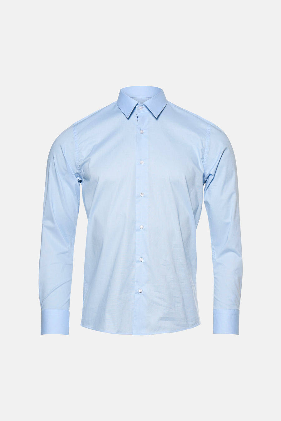 Chemise à manches longues bleu clair PRIVATE BLUE, vue de face, avec col classique et boutons blancs.