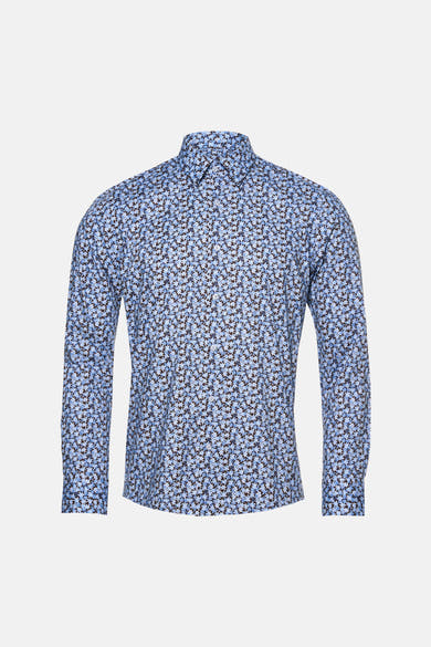 Chemise à manches longues PRIVATE BLUE bleue à motif floral, vue de face