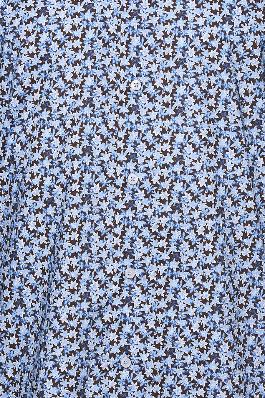 Chemise à manches longues PRIVATE BLUE brune à motif floral bleu et blanc, avec boutons blancs.