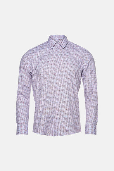 Chemise à manches longues PRIVATE BLUE à motif géométrique brun clair, vue de face