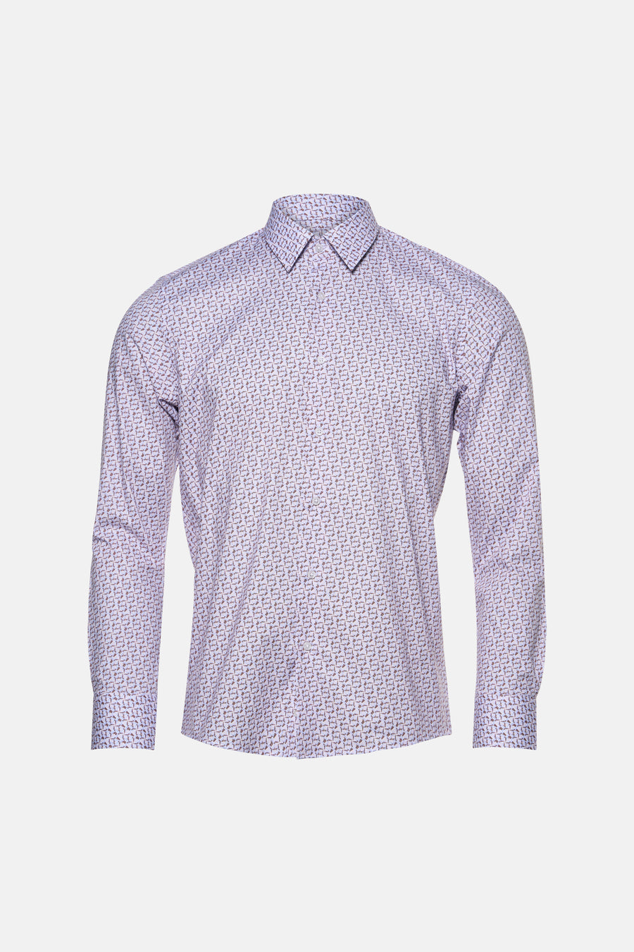 Chemise à manches longues PRIVATE BLUE à motif géométrique brun clair, vue de face