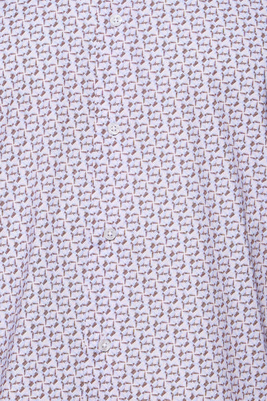 Chemise à manches longues PRIVATE BLUE brune à motif géométrique et boutons blancs, vue rapprochée.