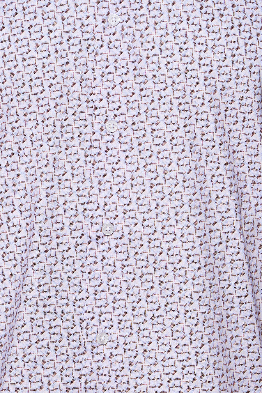 Chemise à manches longues PRIVATE BLUE brune à motif géométrique et boutons blancs, vue rapprochée.