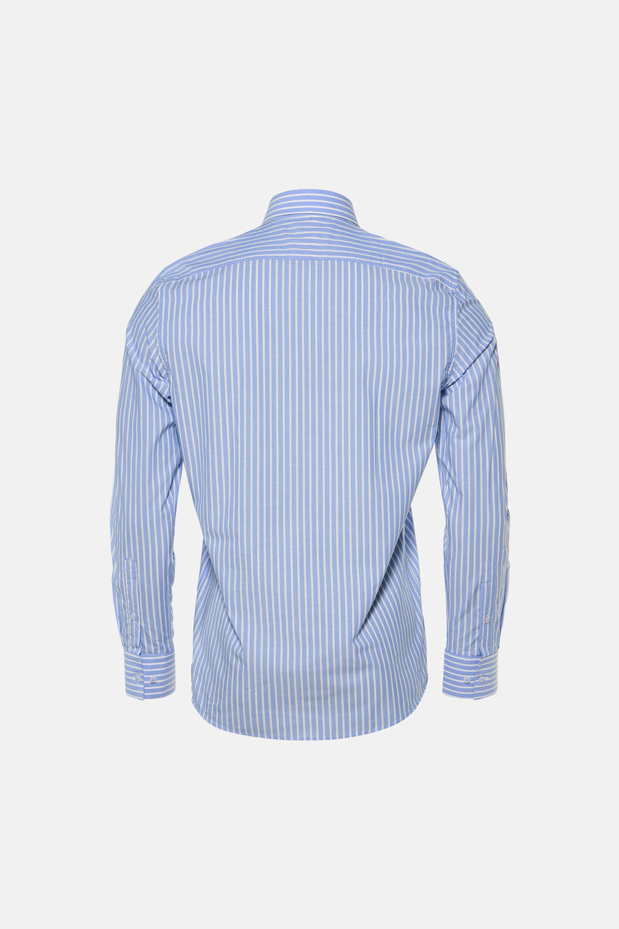 Dos d’une chemise à manches longues bleu clair à rayures blanches, marque PRIVATE BLUE
