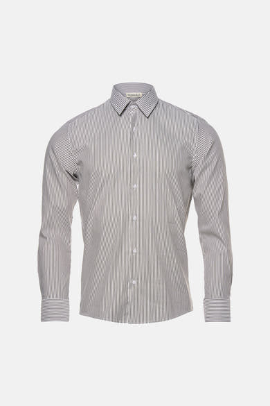 Chemise à manches longues PRIVATE BLUE brun à fines rayures verticales, col classique et poignets boutonnés