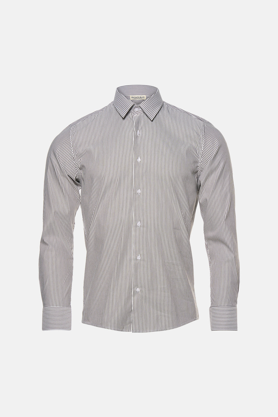 Chemise à manches longues PRIVATE BLUE brun à fines rayures verticales, col classique et poignets boutonnés