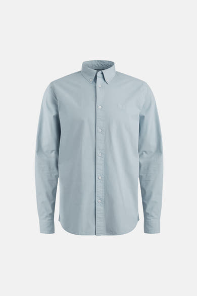 Blauwe overhemd met lange mouwen van PME LEGEND met een button-down kraag, witte knopen en een geborduurd vleugellogo op de borst.