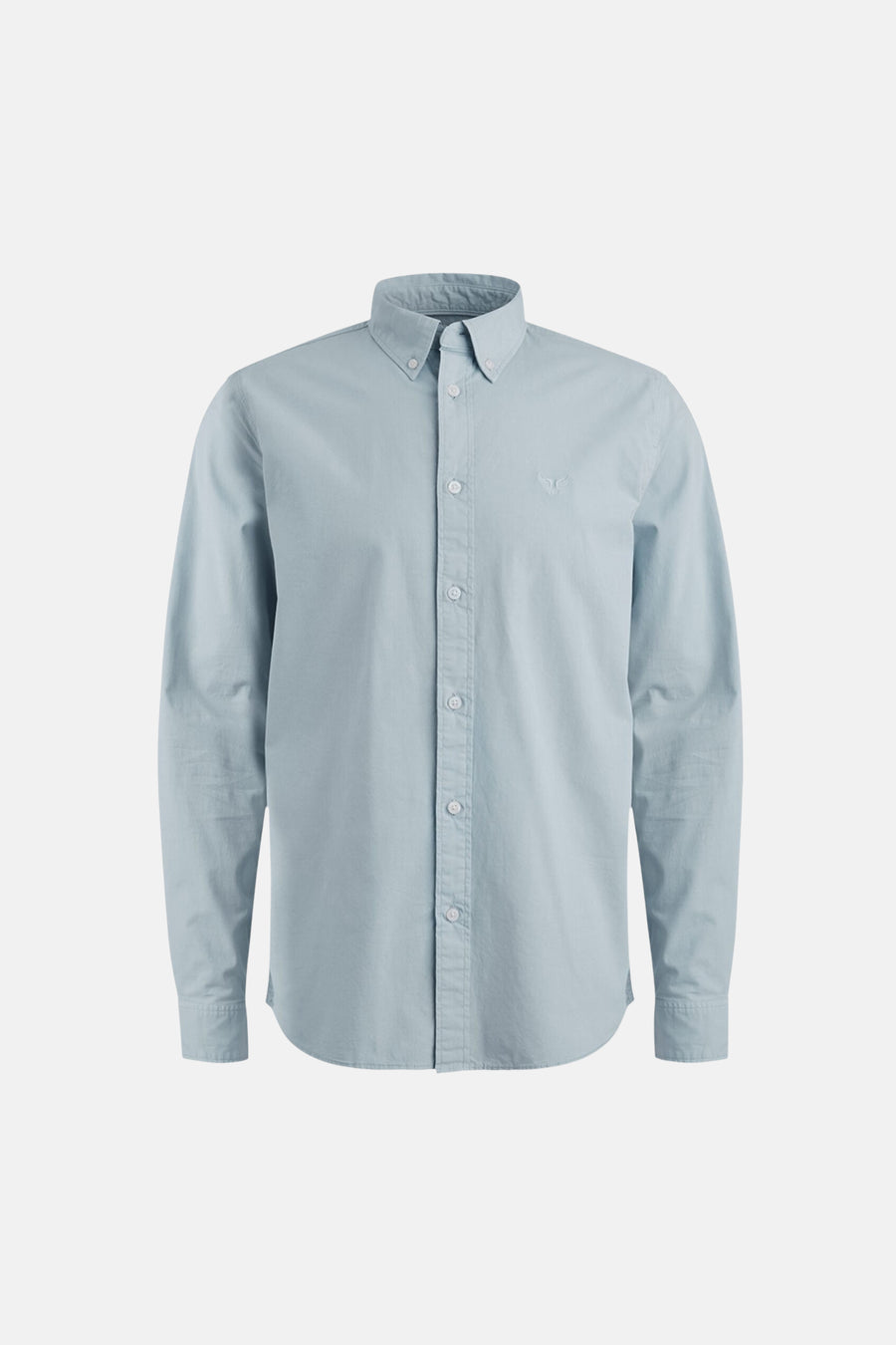 Blauwe overhemd met lange mouwen van PME LEGEND met een button-down kraag, witte knopen en een geborduurd vleugellogo op de borst.