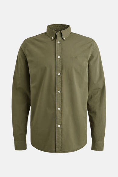 Chemise kaki à manches longues de PME Legend avec fermeture boutonnée et logo discret.
