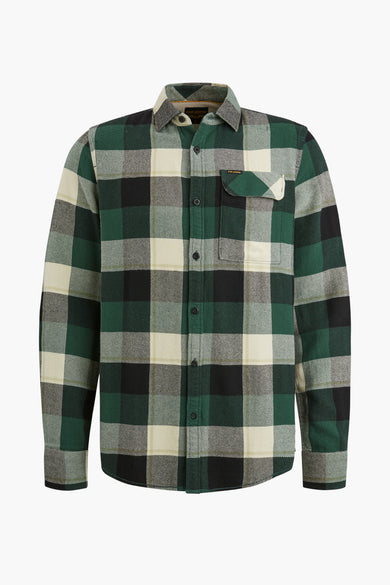 Chemise à manches longues verte à carreaux de Pme Legend, avec poche poitrine et boutons.