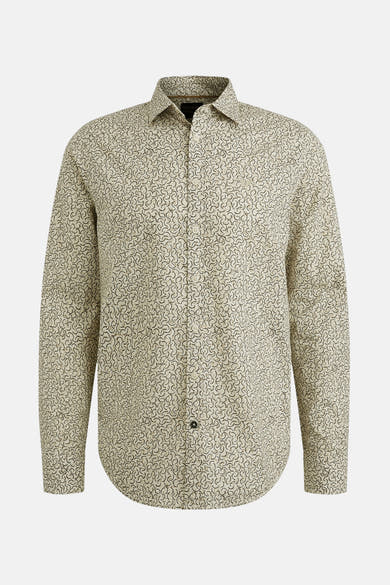 Chemise à manches longues beige de PME Legend avec motif à spirales graphiques sur l'ensemble.