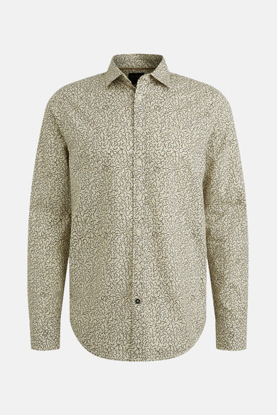 Chemise à manches longues beige de PME Legend avec motif à spirales graphiques sur l'ensemble.