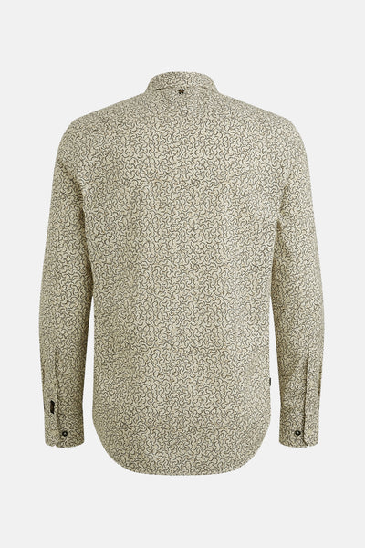 Chemise à manches longues beige de PME LEGEND avec motif imprimé et manches boutonnées, vue de dos.

