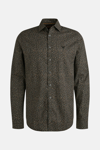 Bruin overhemd met lange mouwen van PME Legend met een complex all-over abstract patroon.