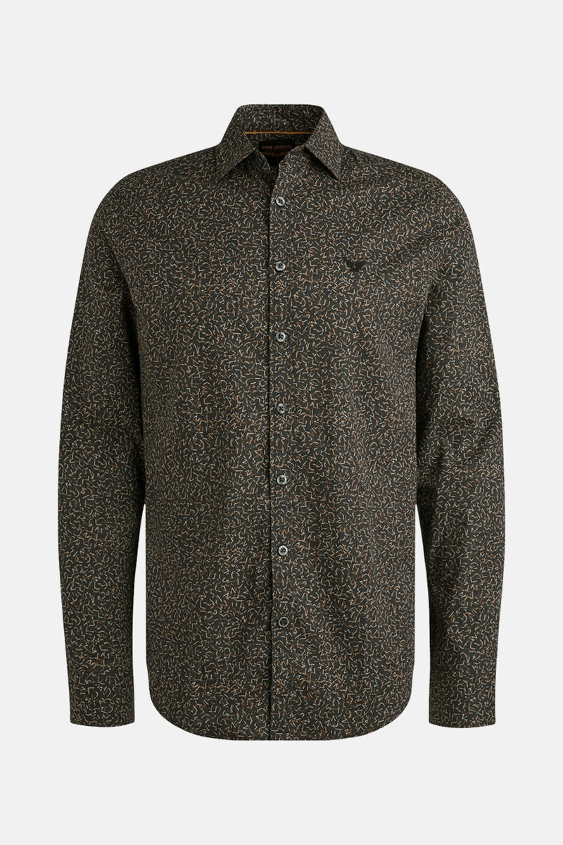 Bruin overhemd met lange mouwen van PME Legend met een complex all-over abstract patroon.
