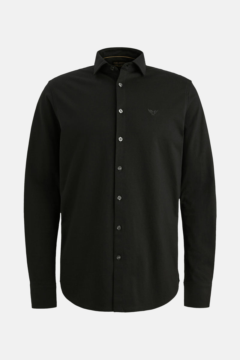 Zwart overhemd met lange mouwen van PME Legend, achterzijde, met button-down kraag en manchetten met knopen.
