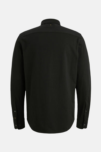 Chemise noire à manches longues de PME Legend, vue de dos, avec col boutonné et poignets boutonnés.