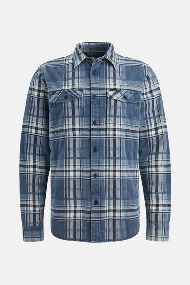 Blauw overhemd met lange mouwen van katoen van PME Legend, geruit met versleten details.