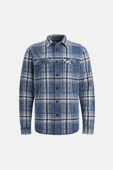 Chemise à manches longues bleue à carreaux de PME Legend, avec poches poitrine boutonnées.
