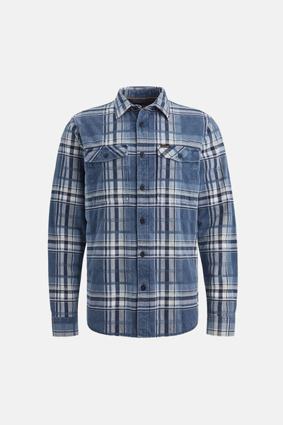 Blauwe geruite blouse met lange mouwen van PME Legend, met knoopzakken op de borst.