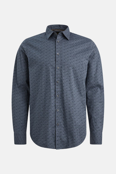 Chemise à manches longues bleue par PME Legend, avec motif géométrique complexe et boutons foncés.