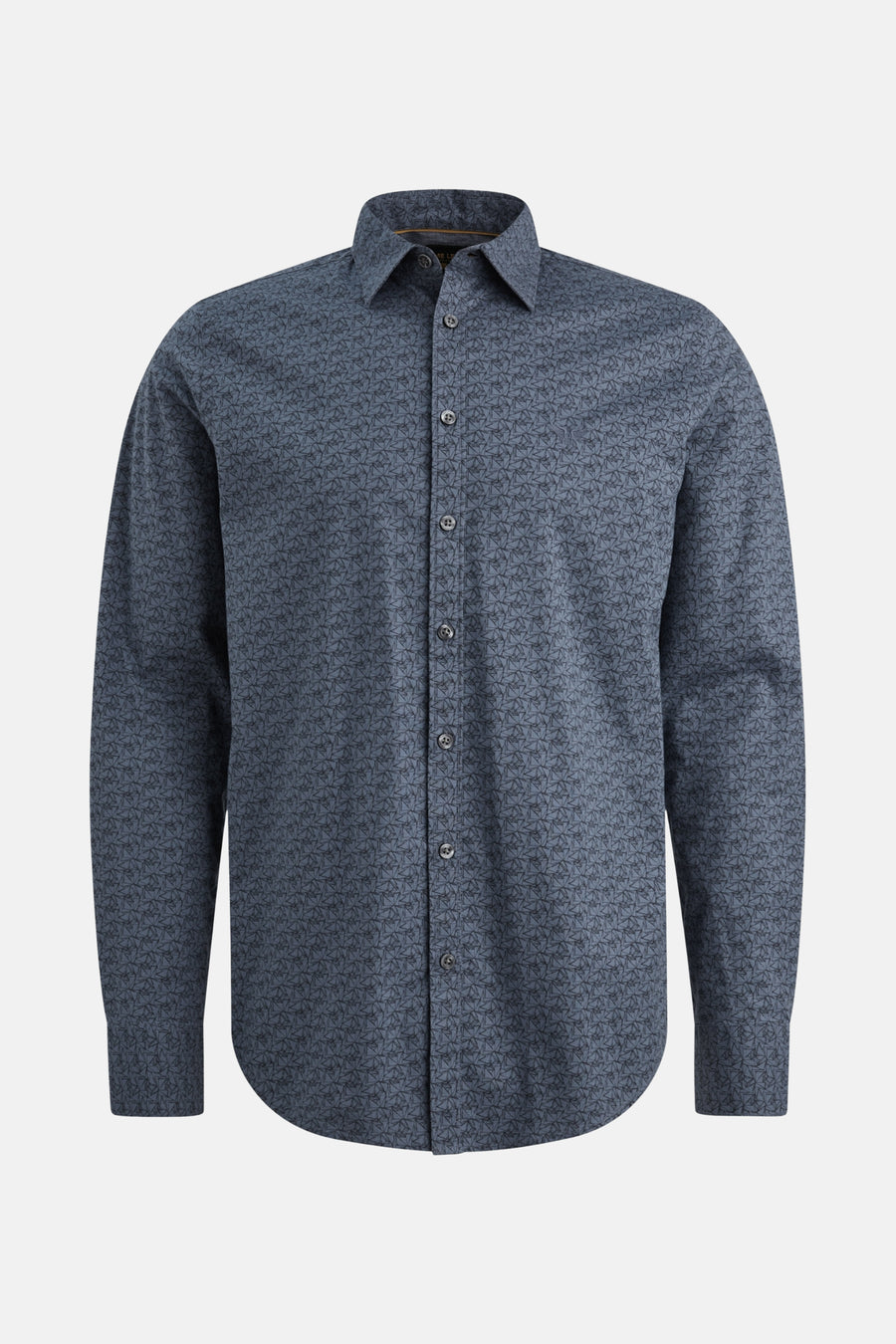 Chemise à manches longues bleue par PME Legend, avec motif géométrique complexe et boutons foncés.