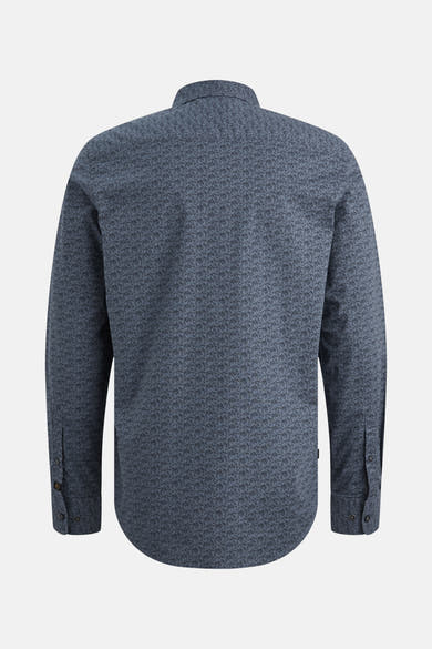 Chemise à manches longues bleue de PME Legend, à motifs géométriques sur l'ensemble, vue de dos.