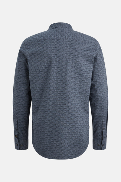 Chemise à manches longues bleue de PME Legend, à motifs géométriques sur l'ensemble, vue de dos.