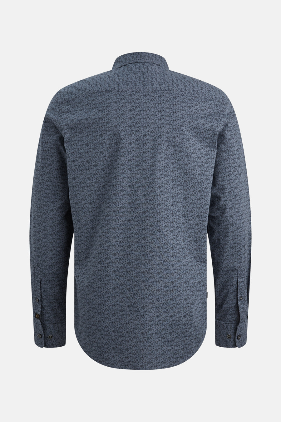 Chemise à manches longues bleue de PME Legend, à motifs géométriques sur l'ensemble, vue de dos.