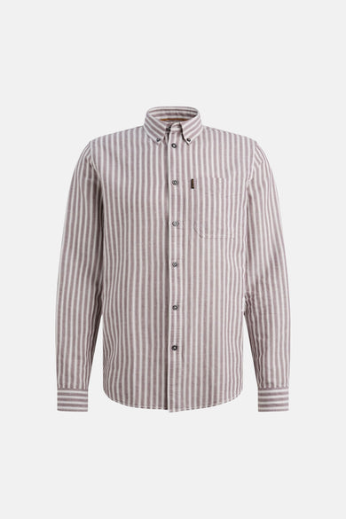 PME LEGEND gestreepte pruim-witte blouse met lange mouwen, achterzijde.