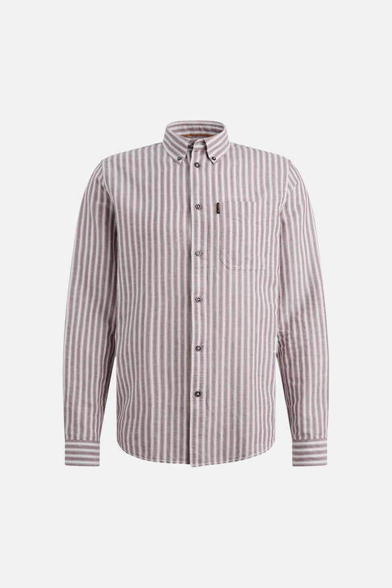 PME LEGEND gestreepte pruim-witte blouse met lange mouwen, achterzijde.