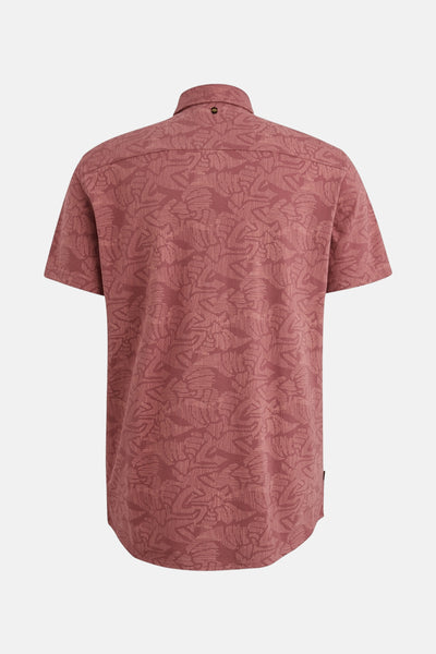 Chemise à manches courtes rose de PME Legend avec motif imprimé de feuilles.