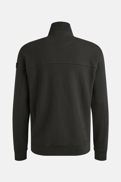 Grijze PME Legend bodywarmer met honingraatstructuur en opstaande kraag, achterzijde.