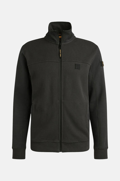 Grijze PME Legend bodywarmer met wafelstructuur, ritssluiting en opstaande kraag.