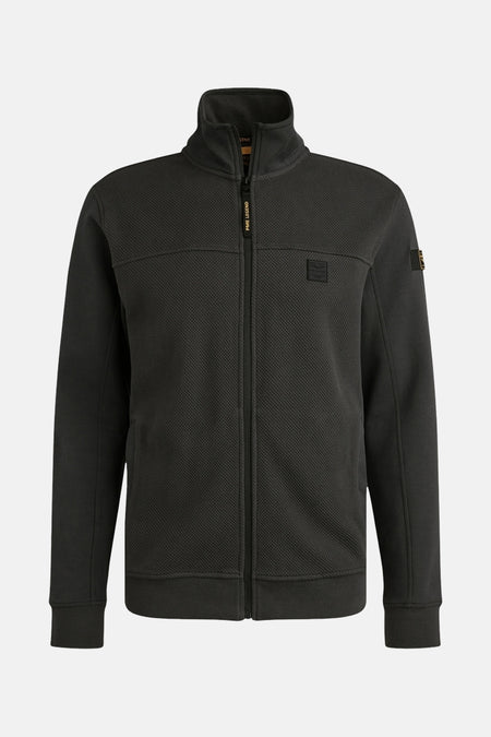 Grijze PME Legend bodywarmer met wafelstructuur, ritssluiting en opstaande kraag.